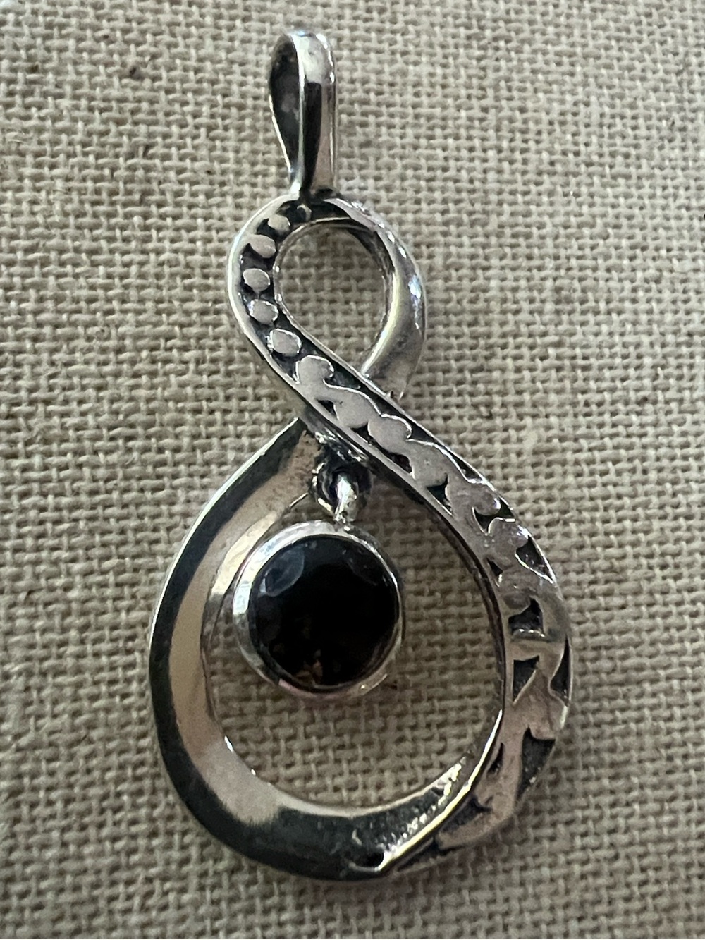 Sterling Silver Infinity Pendant with smoky quatz Stone